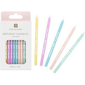 Talking Tables 24 x Colourful Pastel Birthday Cake Candles | Cupcake Toppers Decorations for Kids Party, Celebration | Designed in The UK | Plastic Free