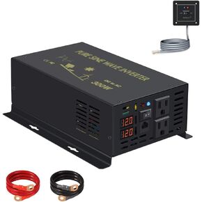 WZRELB 2500W 12VDC 120VAC محول طاقة موجة جيبية نقية مع 2 منافذ تيار متردد سلكي للتحكم عن بعد للسيارة (RBP-250012WR)