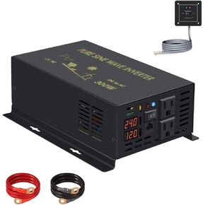 WZRELB 300W 12V 120V Pure Sine Wave Power Inverter with 2 AC Outlets Wired Remote Control