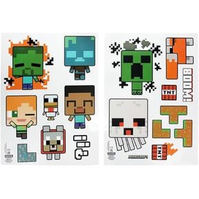 Minecraft Official Licensed Personalized Kids Room Wall Decals by Paladone, Reusable Overworld Gamer Icons, Playroom Wall Sticker Decorations, Includes Steve, Alex, Creeper, Ghast, Letters & Swords
