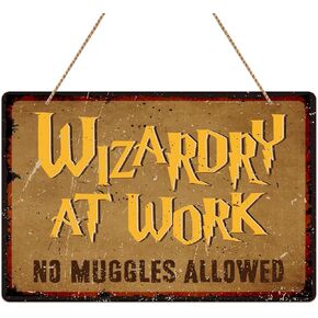 PETCEE Funny Wizardry at Work No Muggles Allowed Door Sign Harry Potter Hanging Wall Decor Welcome Wizards Hanging Plaque Vintage Magic Home Sign Harry Potter Signs for Indoor Office Home Decor in Kuwait