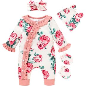 GRNSHTS Newborn Girl Floral Jumpsuit Baby Girl Long Sleeve Ruffle Romper Overall Coming Home Outfits