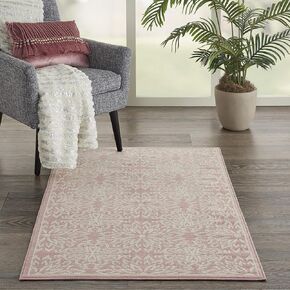 Nourison Jubilant Floral Ivory/Pink 2' x 4' Area-Rug, Easy-Cleaning, Non Shedding, Bed Room, Living Room, Dining Room, Kitchen (2x4)