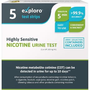 Exploro Highly Sensitive Nicotine Tests for Home - Nicotene Test - Cotinine Urine Test for up to 10 Days - Nicotine Testing Kit for Vaping - 25 Strips of Vape/Tobacco/Continine/Nicotine Test Kit
