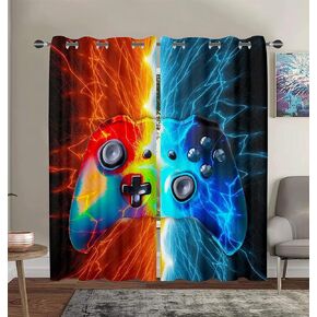 Gamer Room Curtains for Bedroom Boys Teens Video Game Gamepad Thermal Window Drapes - Thermal Insulated Room Curtains for Living Room, 2 Window Curtain Panels
