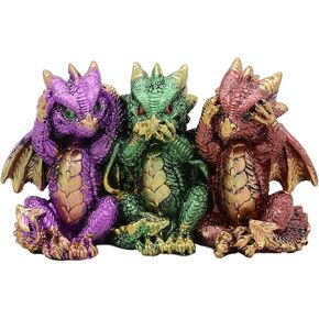 Ebros Gift Metallic Colorful Three Wise Baby Dragon Set See Hear Speak No Evil Whimsical Hatchlings Wyrmlings Dragons Figurines As Myth and Legends Fantasy Decor Medieval Renaissance Arts