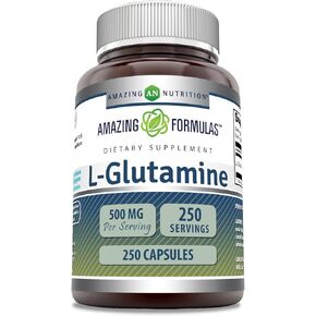 Amazing Formulas L-Glutamine 500mg 250 Capsules Supplement | Non-GMO | Gluten Free | Made in USA