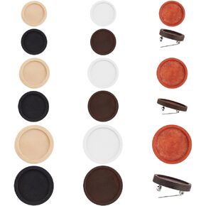 OLYCRAFT 15Pcs Flat Round Wooden Brooch Pin Trays Brooch Clasps Pin Disk Base Cabochon Frame Setting Tray 3 Size Brooch Cabochon Bezel Settings for DIY Jewelry Craft Making(Tray Size 20/25/30mm)