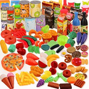 170 PCS Pretend Play Food Toys for Kids Play Kitchen - BPA-Free Mini Kitchen Accessories and Plastic Fake Food, Imaginative Play Set for Toddlers