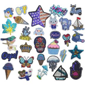 Libiline 30pcs Random Assorted Styles Embroidered Patch Sew On/Iron On Patch Applique Clothes Dress Plant Hat Jeans Sewing Flowers Applique DIY Accessory (Assorted-Style 3)