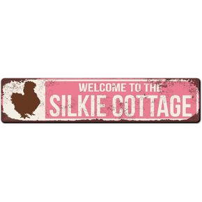 Wood Sign Silkie Cottage Chicken House Sign - Silkie Chicken Gift - Silkie Chicken Owner Gift - Cute Silkie Chicken Sign - Chicken House Sign Wooden Signs With Sayings 4x16 Inch