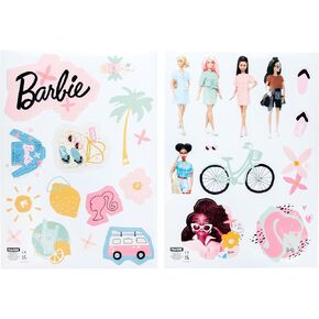 Barbie Official Licensed Personalized Kids Room Wall Decals by Paladone, Reusable Doll Fashion, Playroom Wall Sticker Decorations, Includes Barbie Iconic Friends, Letters, Clothing and Accessories