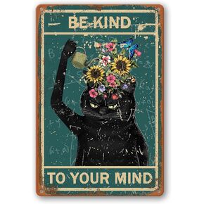 Boho Room Decor Vintage Home Wall Decor Be Kind To Your Mind Sign Retro Black Cat Metal Tin Signs Boho Gothic Office Decor Fairy Grunge Hippy Room Signs Moody Decor for Bedroom 8x12 Inch