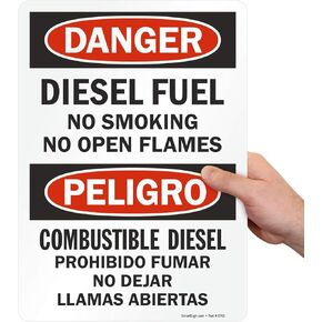 SmartSign - U9-1235-ND_10x14 "Danger - Diesel Fuel, No Smoking No Open Flames" Bilingual Label | 10" x 14" Laminated Vinyl Black/Red on White