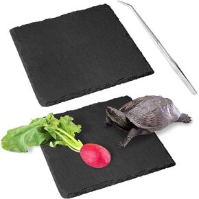 Reptile Basking Platform, Tortoise Feeding Dish, Rock Reptile Food Bowl with Feeding Tweezers Landscape Habitat Decor for Turtle Lizard Bearded Dragon Crested Gecko Snake (3 PCS)