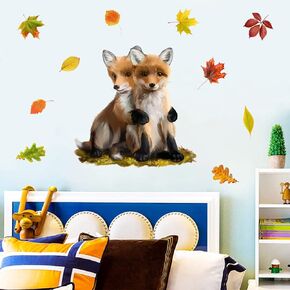 Watercolor Fox Wall Sticker DIY Maple Leaf Fox Wall Decal Peel & Stick Kids Bedroom Nursery Sticker Art Living Room Playroom Classroom Home Décor