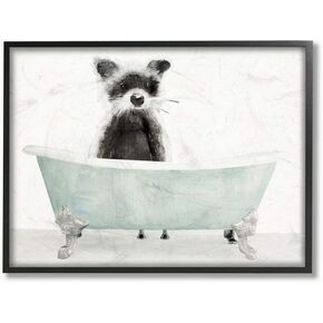 Stupell Industries Raccoon in A Tub Funny Animal Bathroom Drawing, Stellar Design Studio Wall Art, 16 x 20, Black Framed