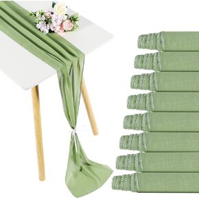 Newwiee 12 Pcs Sage Green Chiffon Table Runner Romantic Wedding Table Runner Bridal Shower Decorations Sheer Table Runner for Wedding Birthday Party Bridal Shower Table Decorations, 12 x 72 Inch