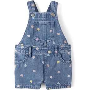 The Children's Place Baby Toddler Girls Denim Shortalls, Leighton Wash, 9-12 Months