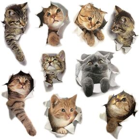 ملصق حائط على شكل قطة لطيفة على شكل حيوانات لتزيين غرفة المعيشة وغرفة النوم، ملصقات حائط على شكل حيوانات للحمام/المرحاض/الثلاجة/السيارة/غرفة الحضانة/PVC/المطبخ، ملصقات جدارية ثلاثية الأبعاد in Kuwait
