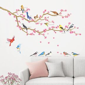 DECOWALL DWL-2009 Garden Birds and Cherry Blossom Wall Stickers Wall Decals Peel and Stick Removable Wall Stickers for Kids Nursery Bedroom Living Room d?cor