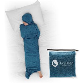 Hug Sleep - Hooded Sleep Pod Move - Wearable Cooling Sensory Compression Blanket - Shark Tank - Machine Washable - Weighted Blanket Alternative - Sleep Sack For Adults, Kids & Teens - Turqoise - Large