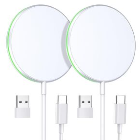 2 Pack Magnetic Wireless Charger 15W Fast Apple Mag-Safe Charger for iPhone 15/14/13/12 Series Magnet Wireless Charging Pad for AirPods 3/2/Pro Mag Safe Charger with 5ft Dual Charging Port Cable