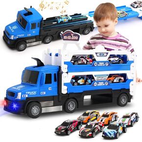 TALGIC Big Transporter Truck Toy Set for Toddlers 3-5 with 55-Inch Ejection Race Track, Deform Catapulting and Shooting Folding Storage Car Carrier with 6 Race Cars Gift for Kids Boys Girls Ages 4-8