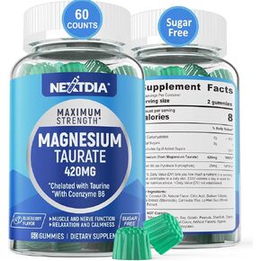 Magnesium Taurate 420mg + Vitamin B6 for Enhanced Absorption, Supporting Hēalthy Hēart, Zzzs, Relaxation, Nerve & Muscle Health – Vegan, Non-GMO, Gluten-Free, Sugar-Free, 60 Cts