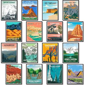 Gersoniel 16 Pieces Vintage National Park Posters - Unframed Wall Art Prints Set for Living Room, Bedroom, and Bathroom Decor