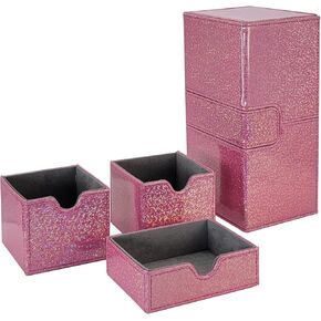Dmoicols Card Deck Box for 200+ Sleeved Cards, Laser Leather Trading Card Storage Case with 1 Dice Tray & 2 Card Trays Commander Deck Box fit YuGiOh/TCG/MTG/Magic/CCG(3 Drawers Sparkly Rose Red)
