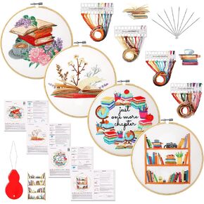 4 Set Embroidery Kits for Adults Beginner Evil Eye Cross Embroidery Kits with Patterns Instructions Embroidery Hoops Needles Colored Threads Needle Detector for Adult DIY