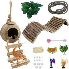 Hamiledyi Reptile Moss Cave Hide,Crested Gecko Habitat Hammock Green Moss Accessories Plastic Terrarium Plant Vines for Small Bearded-Dragon,Snakes,Chameleon Climbing Hibernation Sleeping