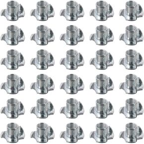 FEIYING M8x1.25mm 4 Pronged Tee Nut T-Nut for Table Legs Rock Climbing Wall Woodwork Holds Wood Cabinetry, 30Pcs