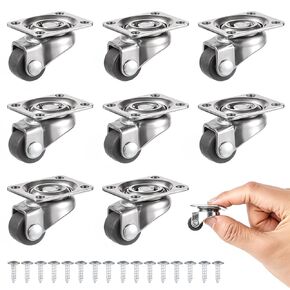 Sibba Small Caster Wheels 8 Pcs Soft Rubber Swivel Caster Low Profile Self Adhesive Caster Wheels with 360 Degree Plate Mini Material Handling Products for Furniture Kitchen Planters