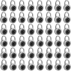 Combination Padlock 48 Pack，Fixed Dial Combination Padlock with Different Combinations，2 in. Wide.Black Turntable，Lock for Gym & Locker,School,Toolbox，and More