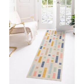 Unique Loom Lotus Collection Area Rug - Cherry (2' x 10' Runner, Multi/ Light Blue)