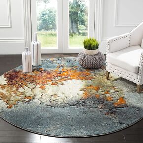SAFAVIEH Glacier Collection Area Rug - 6'7" Round, Blue & Multi, Modern Abstract Design, Non-Shedding & Easy Care, Ideal for High Traffic Areas in Living Room, Bedroom (GLA125B)