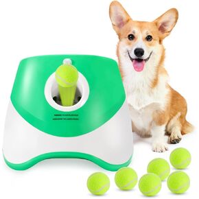 WookYumy Automatic Dog Ball Launcher, Dog Ball Thrower with 3 Launching Distance, Interactive Dog Toys for Small & Medium Dogs Indoor & Outdoor, 6 Mini Tennis Balls (2 inch) Included, Orange Color