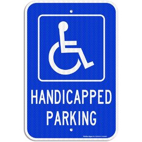 Handicap Parking Sign, with Picture of Wheelchair Sign, 18 x 12 Inches Engineer Grade Reflective Sheeting Rust Free Aluminum, Weather Resistant, Waterproof, Durable Ink, Easy to Mount