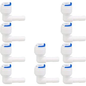 uxcell 10pcs 1/4 Inch OD Elbow Quick Connect Water Purifiers Tube Fittings Push Connector Water Hose for RO Reverse Osmosis System White Blue