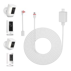 2 Pack - 16Ft/5m Charge Cable with Compatible with Ring Spotlight Camera Plus/Pro USB Plug Power Adapter Type C Charge Cable to Barrel Ring DC Plug Adapter to Continuously Charge Your Camera (White)