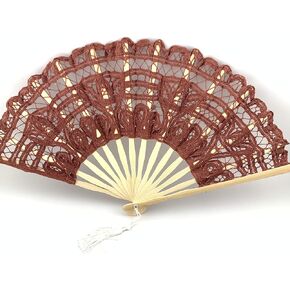 Lace Cotton Folding Hand Fan Embroidered Bridal Fan with Bamboo Staves for Wedding Decoration Dancing Party (White)