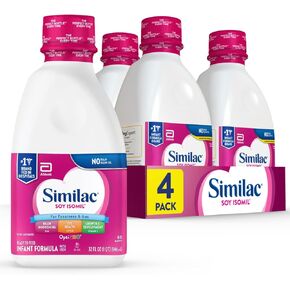 Similac Soy Isomil Infant Formula, for Fussiness & Gas, Plant-Based Protein, Baby Formula Powder, 30.8-oz Value Can, Pack of 4