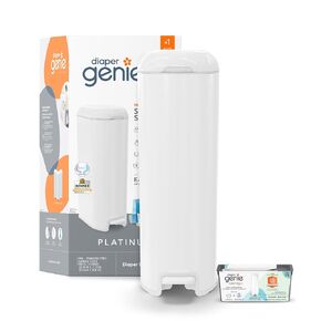 Diaper Genie Platinum Pail (Stone Grey) is Made in Durable Stainless Steel and Includes 1 Easy Roll Refill with 18 Bags That can Last up to 5 Months.