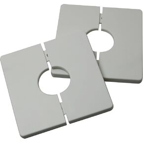 Wall Split Flange HSCGIN 2Sets White ABS Plastics Square Shaped Escutcheon Plates with 33mm/1.29inch Diameter Hole Wall-mounted Water Pipe Cover