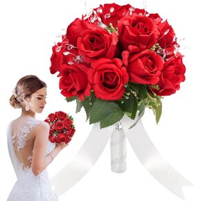 HIALTODAY Wedding Bouquets for Bride White Bridal Flower Bouquets for Bride Bridesmaid, Tossing Bouquets for Wedding Bridal Shower Ceremony Anniversary Decorations