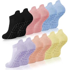 YSense 6 Pairs Pilates Socks with Grips for Women Non Slip Grip Socks Yoga Socks for Ballet Athletic Workout Hospital