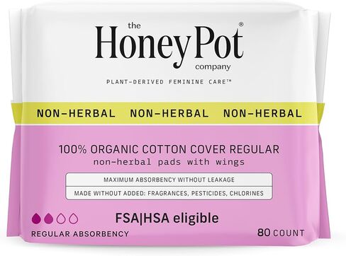 The Honey Pot Company - Non-Herbal Regular Flow Pads with Wings - Organic Pads for Women - Cotton Cover, & Ultra-Absorbent Pulp Core - Feminine Care - 20 ct in Kuwait