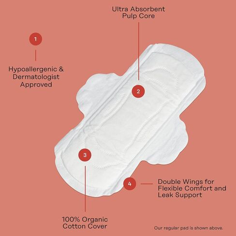 The Honey Pot Company - Non-Herbal Regular Flow Pads with Wings - Organic Pads for Women - Cotton Cover, & Ultra-Absorbent Pulp Core - Feminine Care - 20 ct in Kuwait